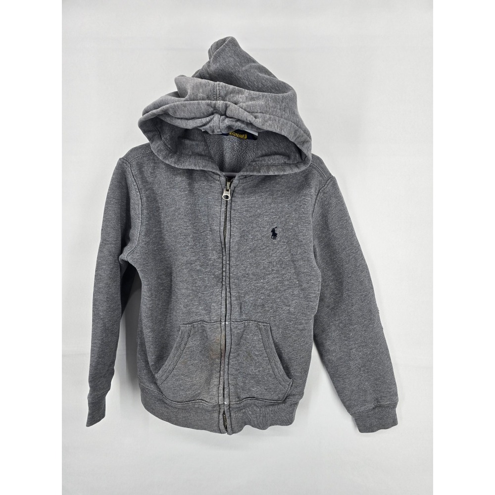 Polo Ralph Lauren Kids Heather Gray Full Zip Hoodie Sweatshirt Size 7 Pony Logo